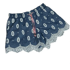 Anthropologie ett:twa Eyelet Chambray Shorts Blue/White Embroidered Size XS